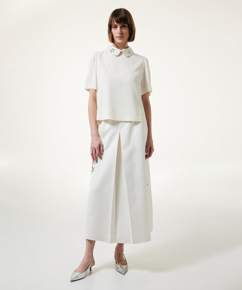 Machka Embroidered Crepe Blouse Off White