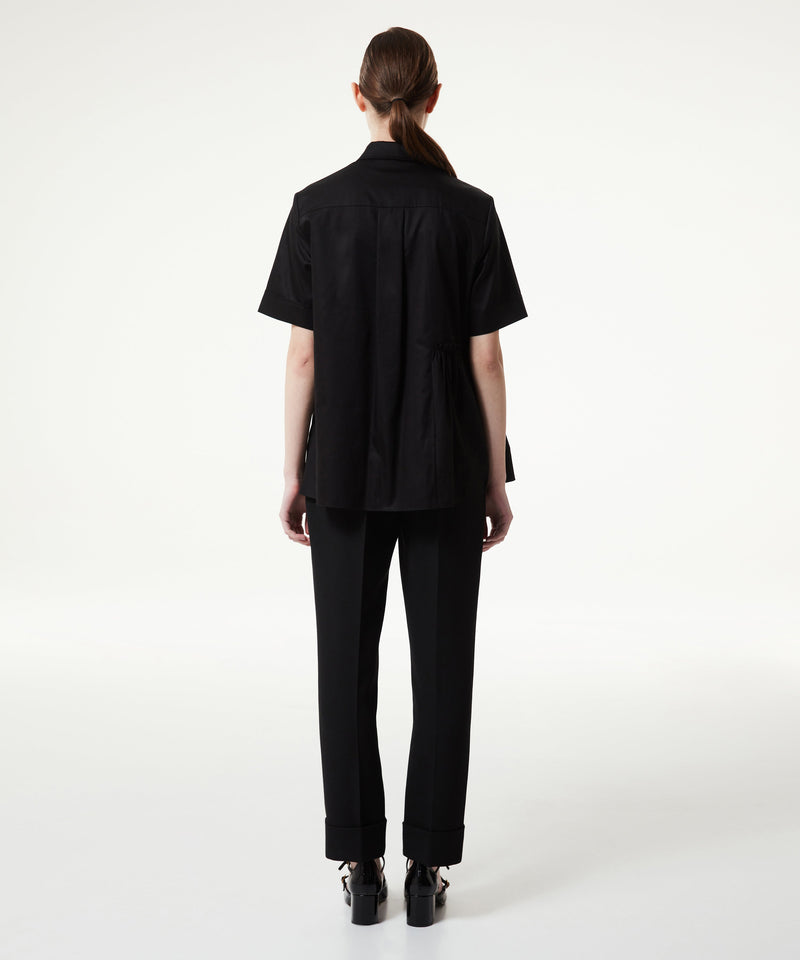 Machka Asymmetric Flounce Embroidered Shirt Black