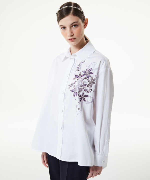 Machka Floral Embroidered Poplin Shirt White