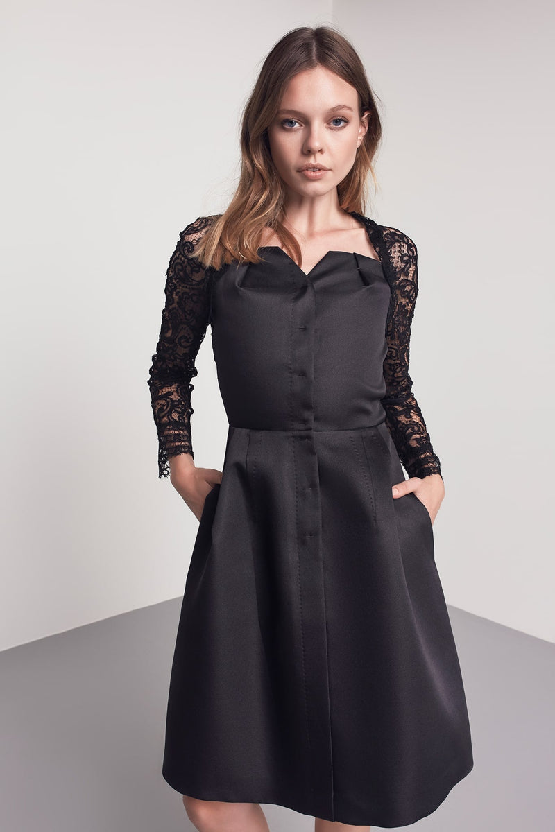 Machka Lace Detail Shirt Dress Black