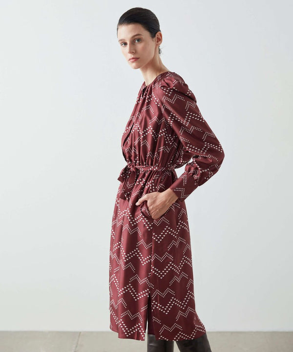 Machka Printed Belted Dress Bordeaux