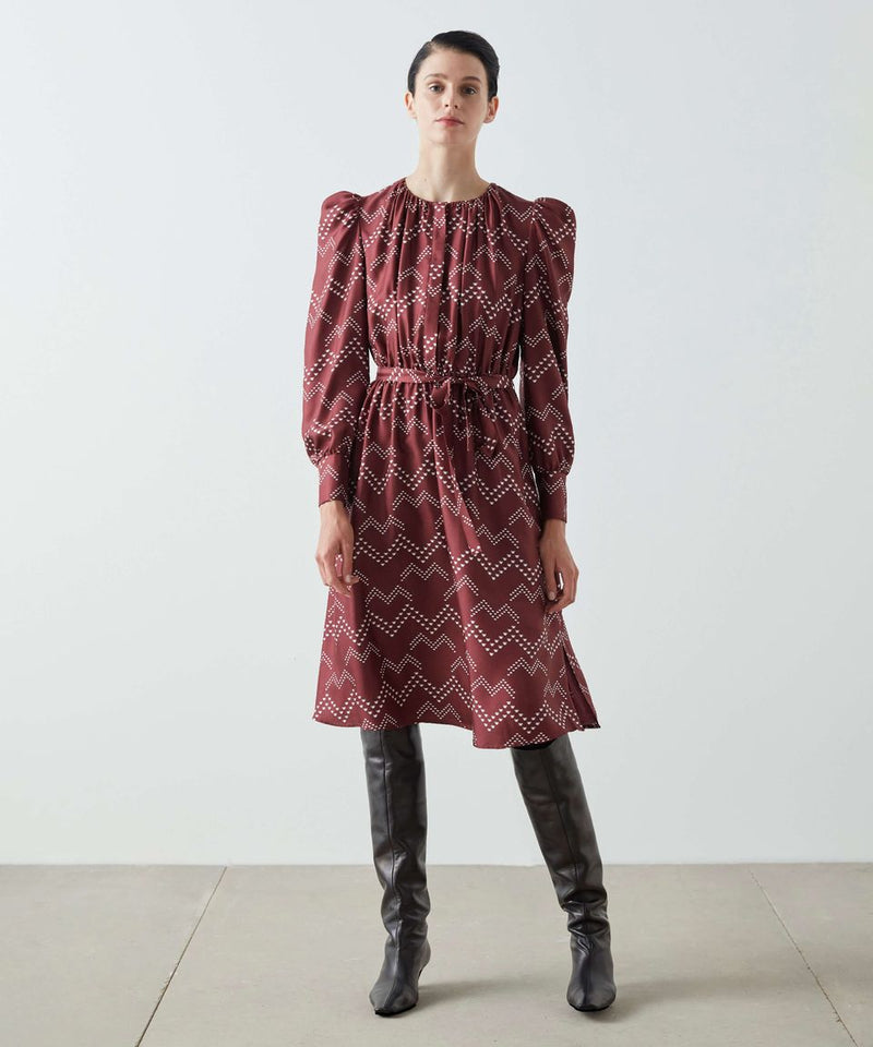 Machka Printed Belted Dress Bordeaux