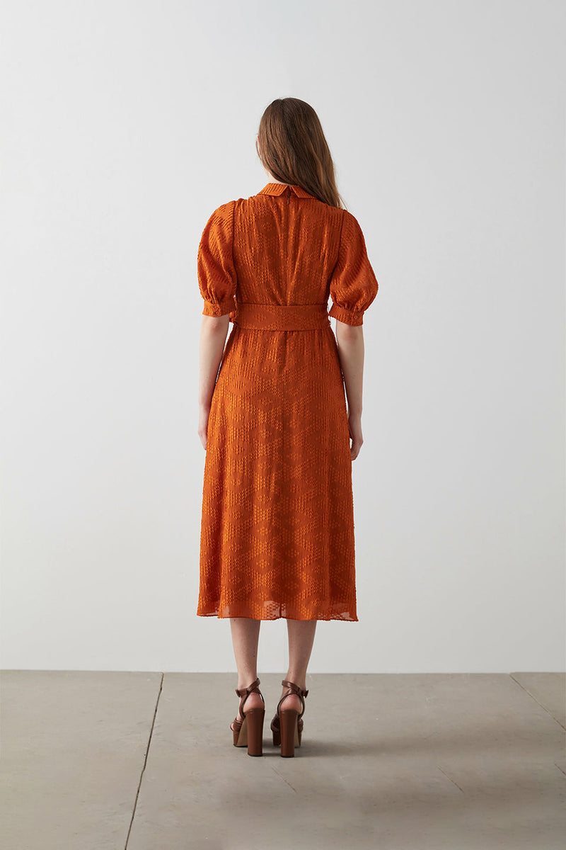 Machka Front Keyhole Jacquard Dress Orange