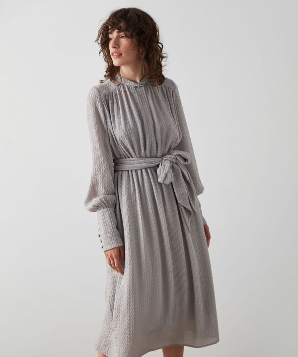 Machka Button Detail Midi Dress Pearl Grey