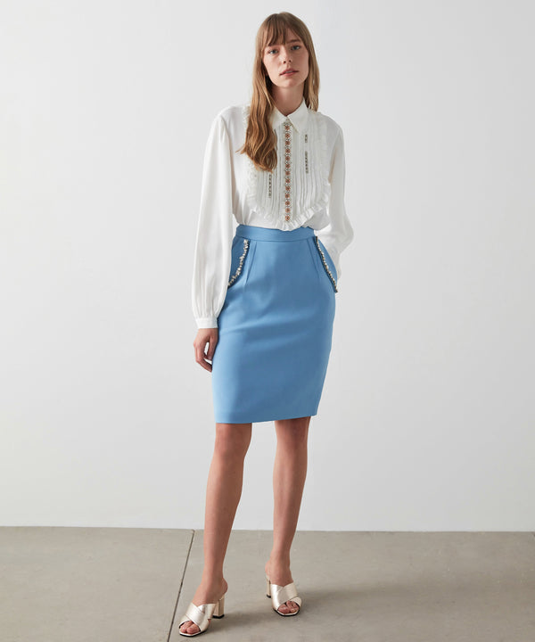 Machka Crystal-Embellished Pencil Skirt Ice Blue