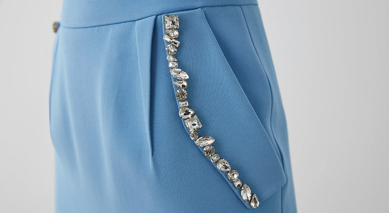 Machka Crystal-Embellished Pencil Skirt Ice Blue