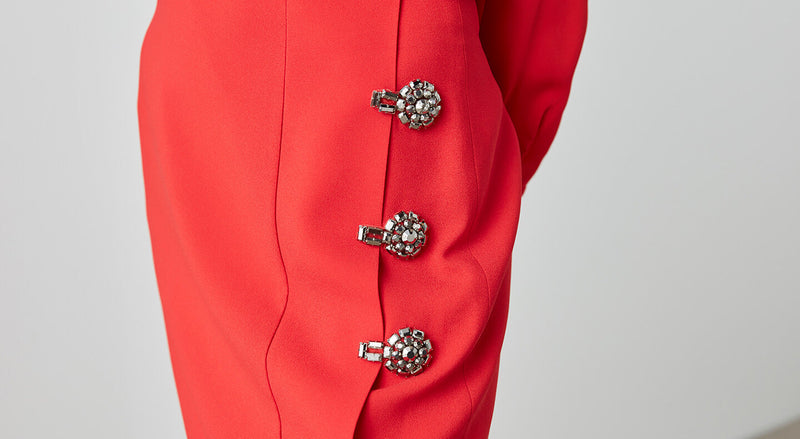 Machka Button Accessory Pencil Skirt Red