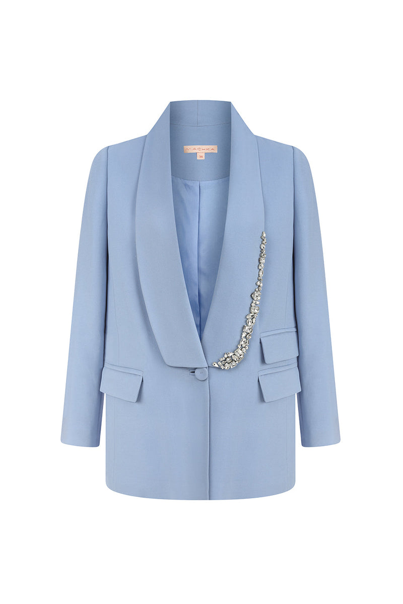 Machka Shawl Crystal-Embellished Blazer Ice Blue