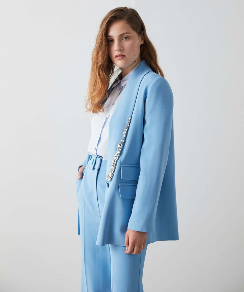 Machka Shawl Crystal-Embellished Blazer Ice Blue