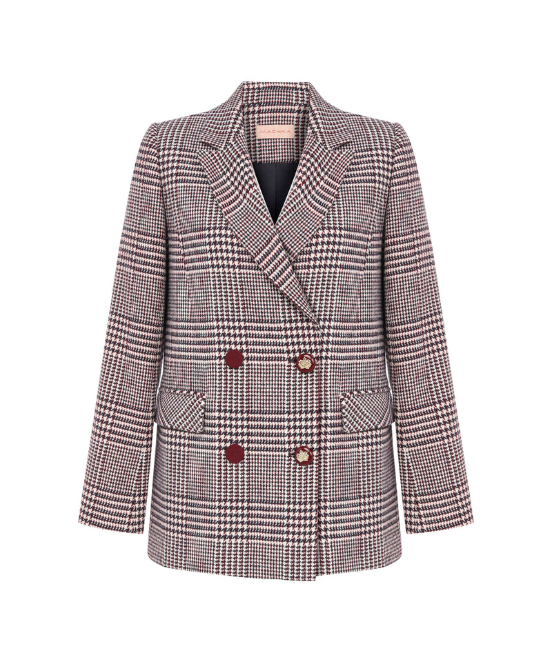 Machka Houndstooth Pattern Blazer Bordeaux