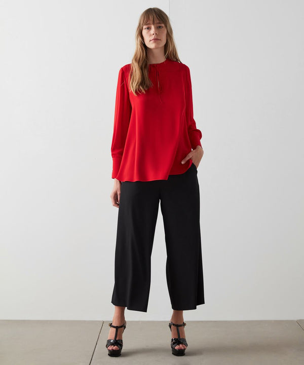 Machka Ribbed Detail Silk Blouse Red