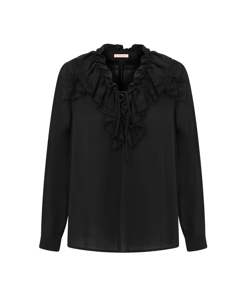 Machka Ruffle-Lace Collar Detail Blouse Black