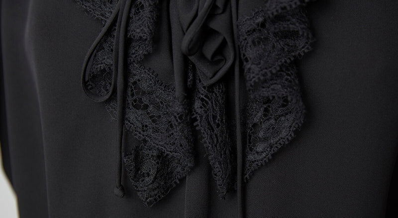 Machka Ruffle-Lace Collar Detail Blouse Black