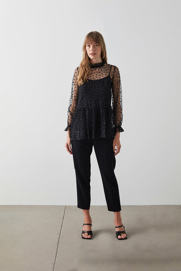 Machka Polka Dot Tulle Blouse Black