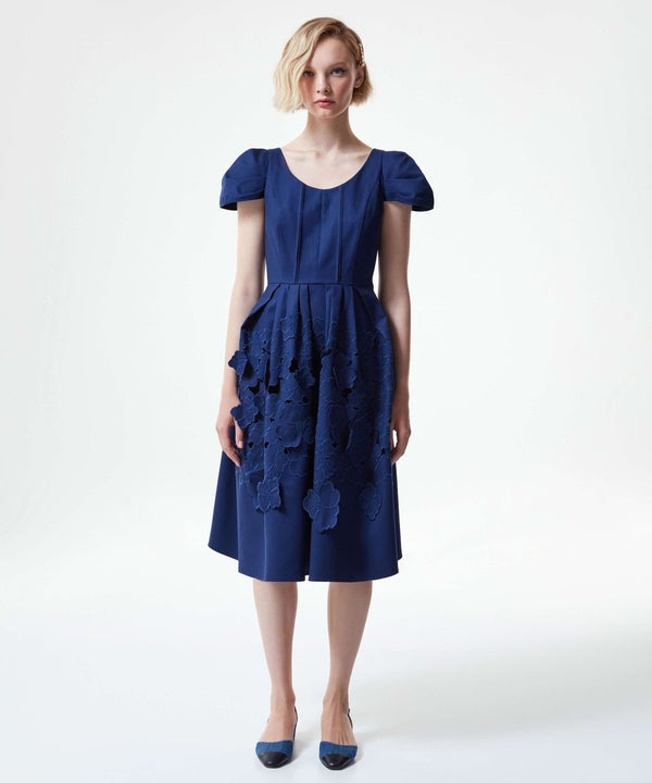 Machka Floral Cutout Applique Classic Dress Navy