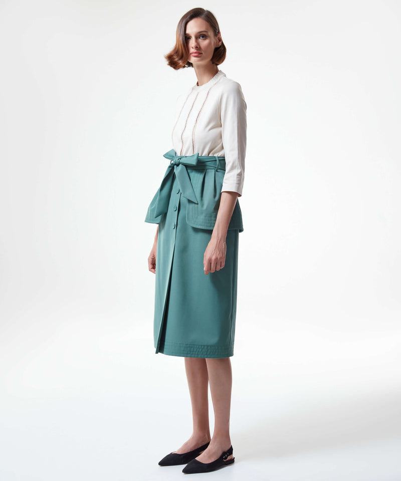 Machka Midi Skirt With Waist Fixed Flap Dark Green