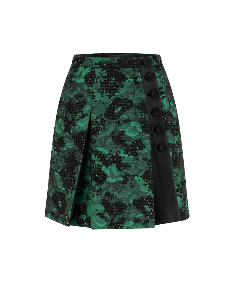 Machka Sequin Embellished Brocade Skirt Green