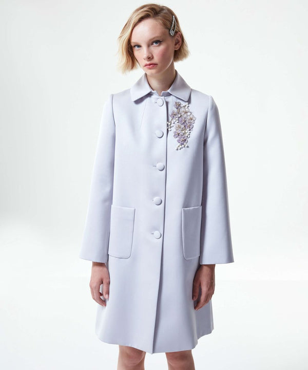 Machka Solid Trench Coat With Floral Adornment L.Lilac