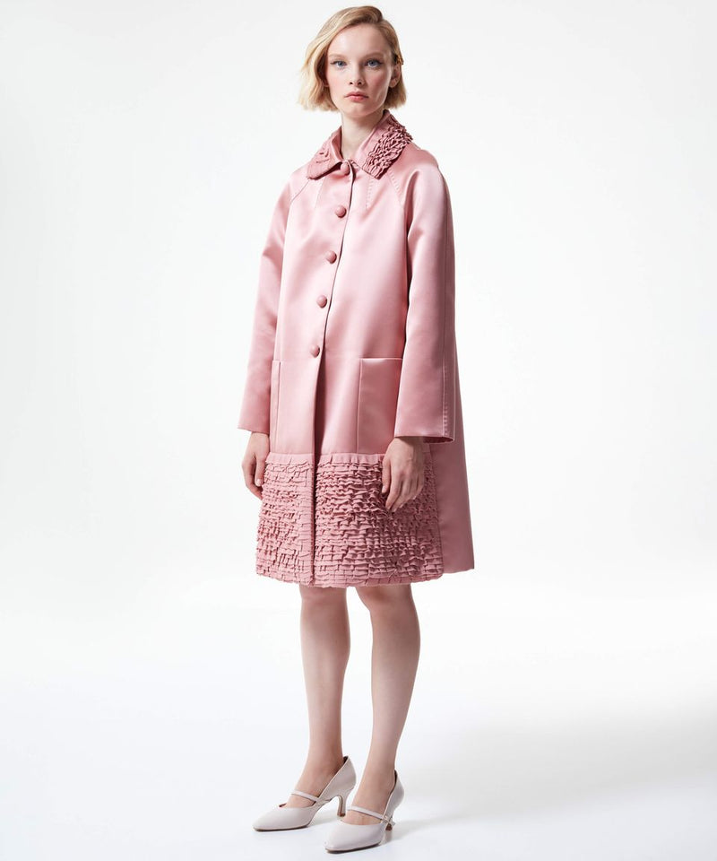 Machka Classic Ruffle Solid Trench Coat Powder