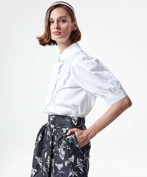 Machka Embroidered Floral Yoke Solid Shirt White