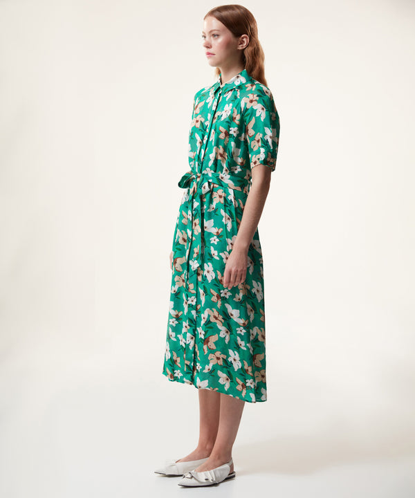 Machka Flower Pattern Shirt Dress Green