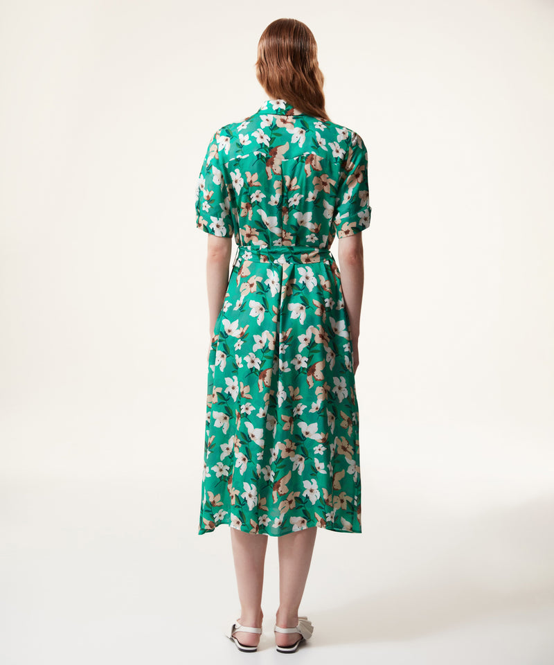 Machka Flower Pattern Shirt Dress Green