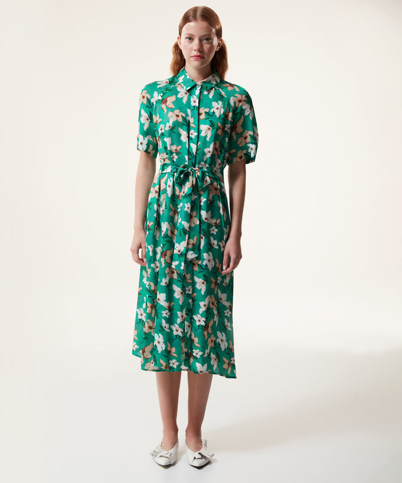 Machka Flower Pattern Shirt Dress Green