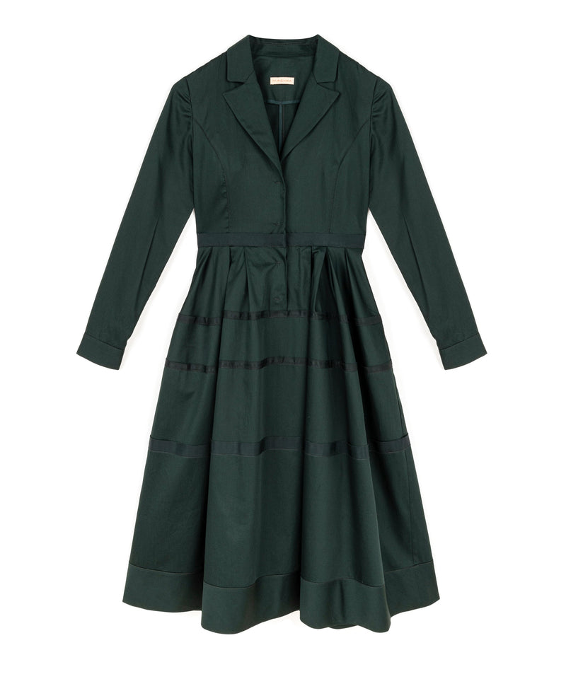 Machka Grosgrain Striped Poplin Dress Dark Green