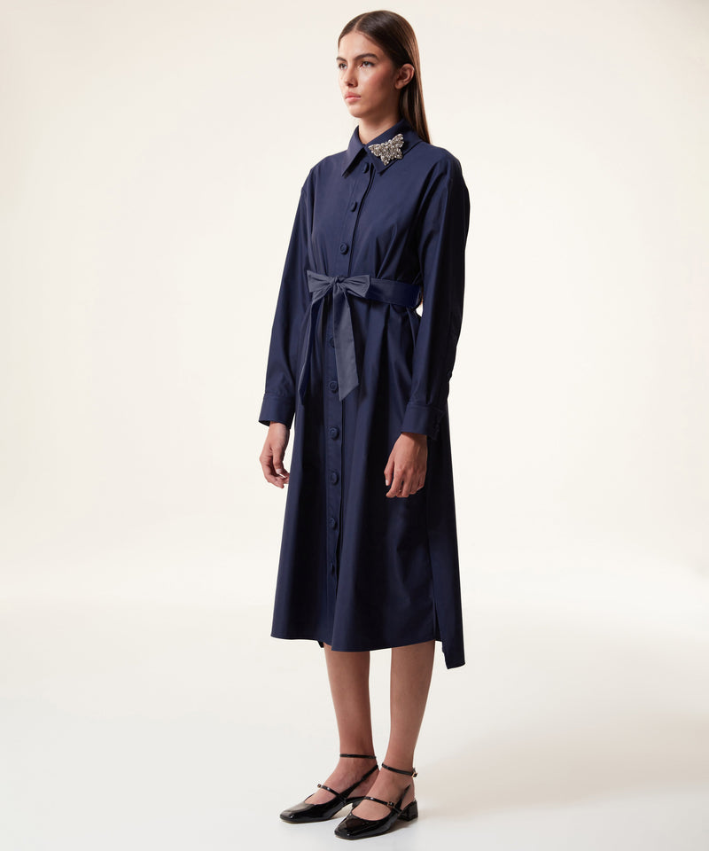 Machka Belted Midi Shirt Dress Navy Blue