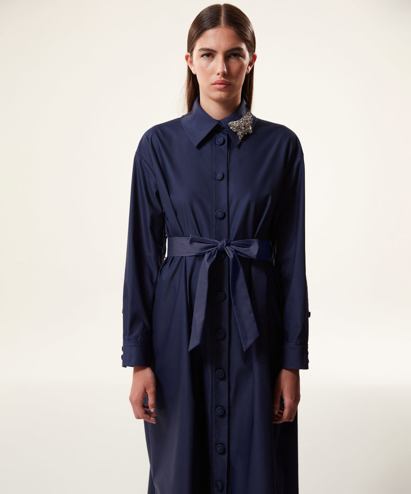 Machka Belted Midi Shirt Dress Navy Blue