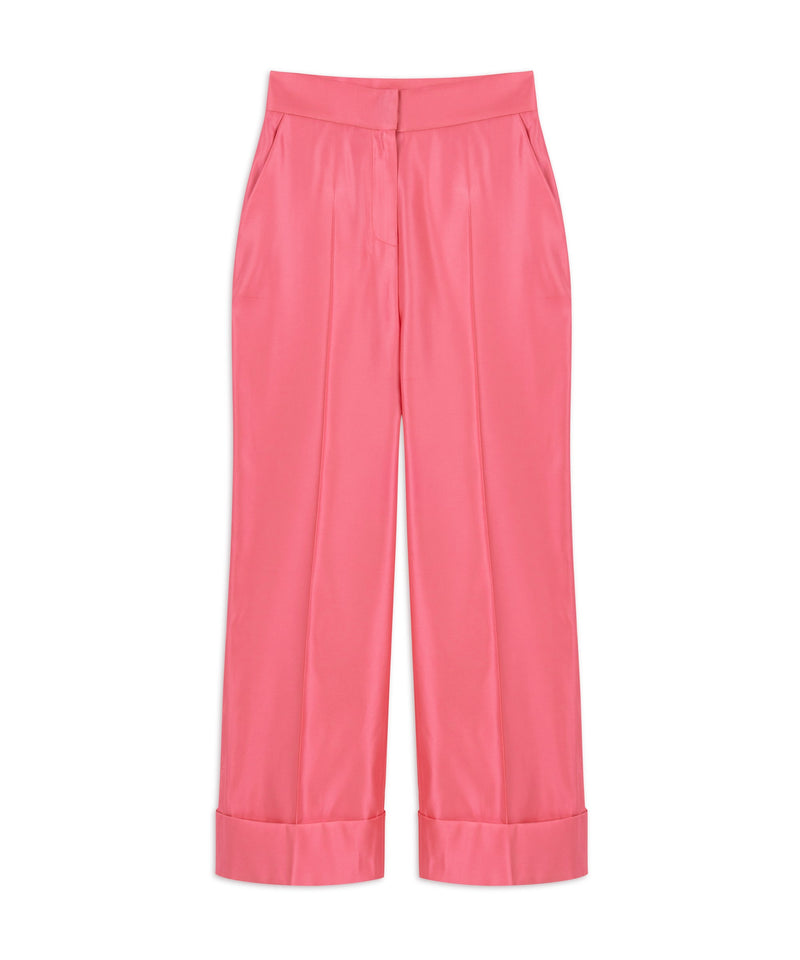 Machka Shiny Textured Solid Trousers Pink