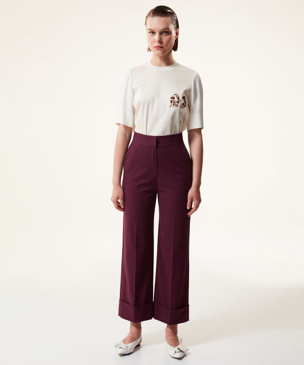 Machka Solid Folded Hem Trousers Cherry