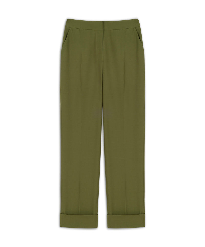 Machka Wool Blend Cigarette Fit Trousers Olive Green