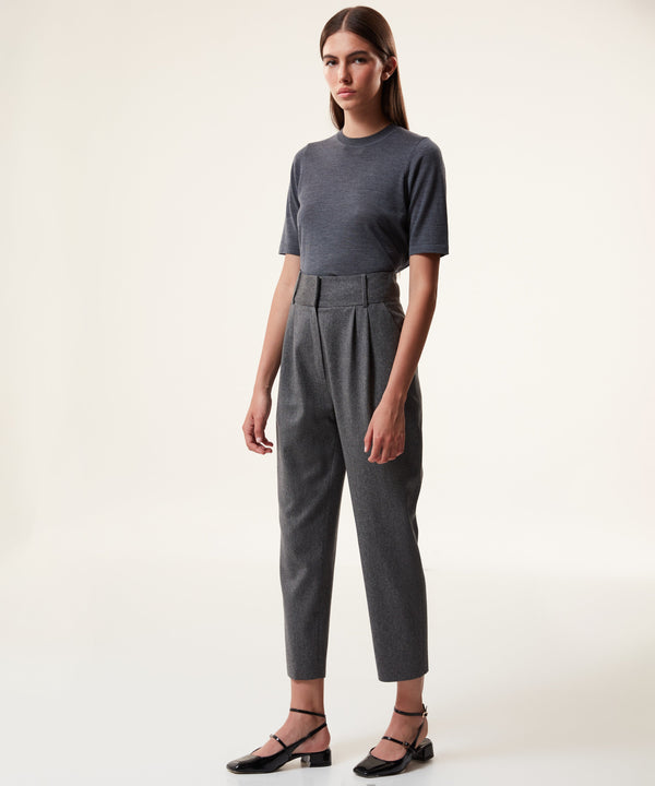 Machka Wool Blend Cigarette Fit Trousers Grey