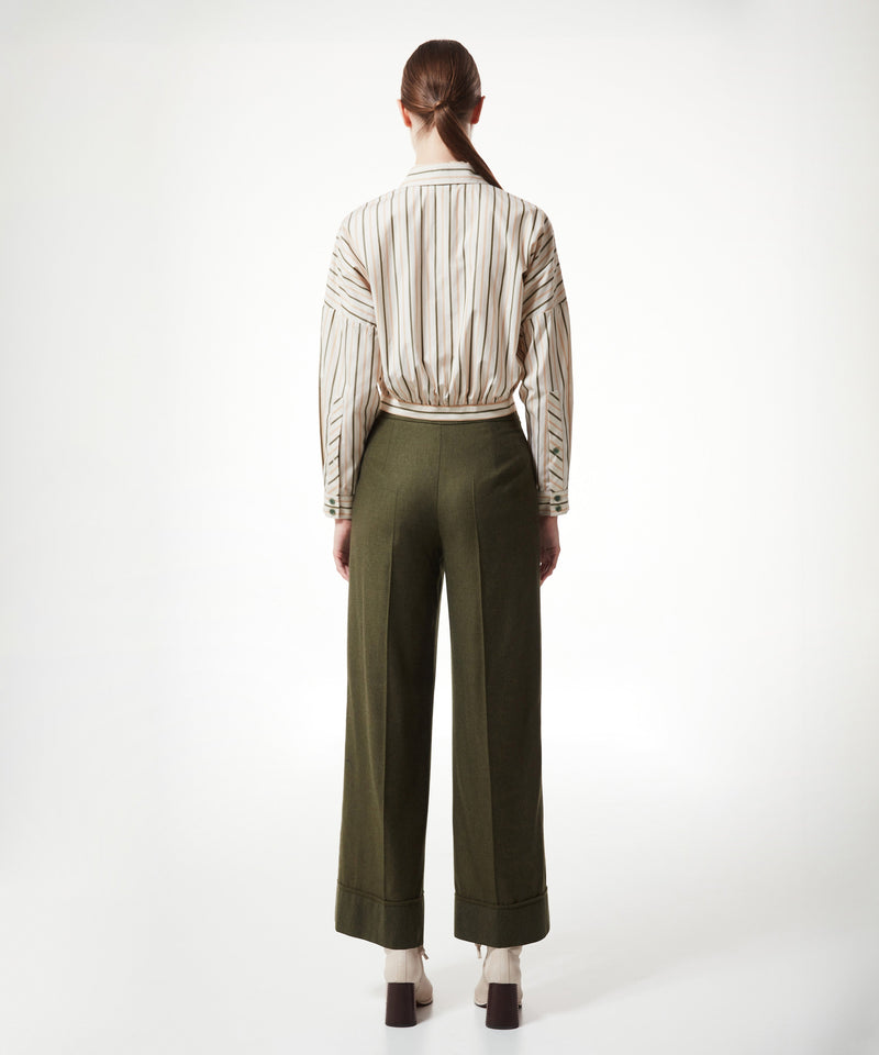 Machka Double-Leg Wide-Cut Trousers Khaki