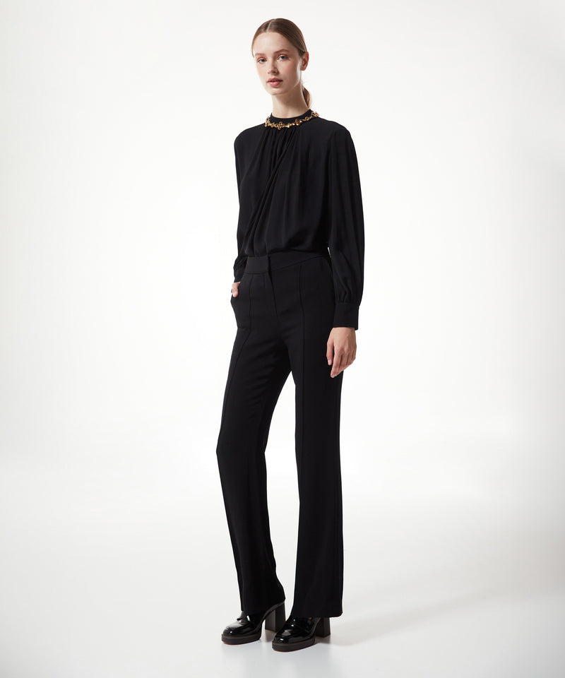 Machka Wide Leg Solid Trousers Black