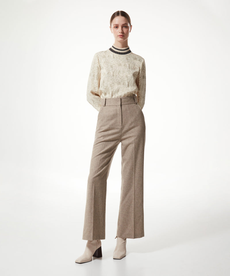 Machka Wool Blend Straight Fit Trousers Beige