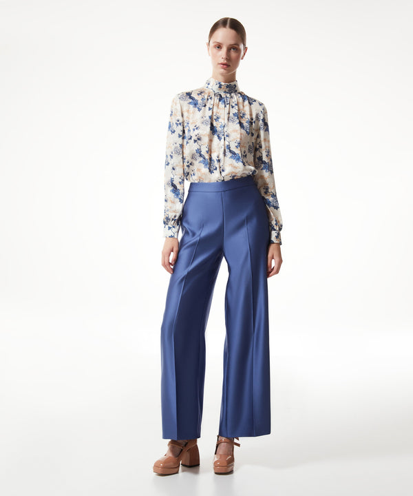 Machka Satin Duchess Wide Leg Fit Trousers Dark Blue