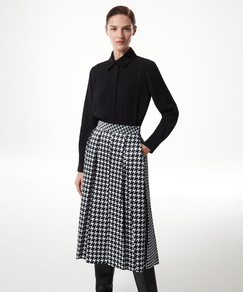 Machka Houndstooth Pattern Mix Skirt Black