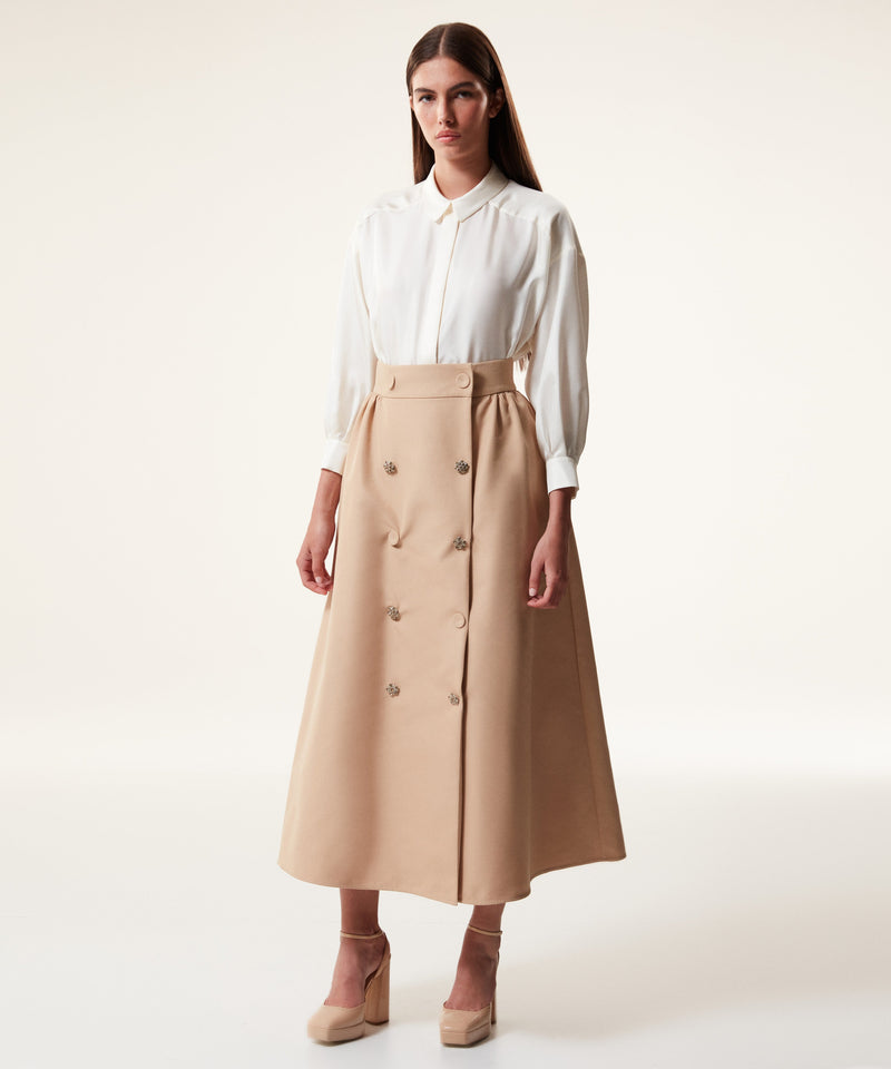 Machka Ornamental Buttons Midi Skirt Camel