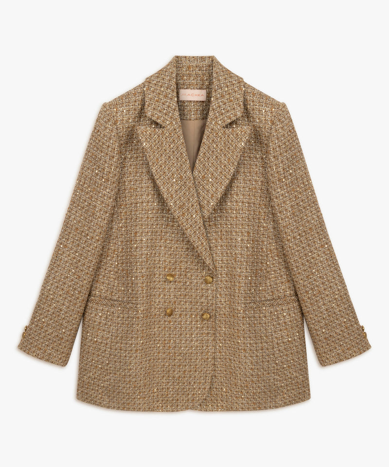 Machka Sequined Tweed Blazer Camel