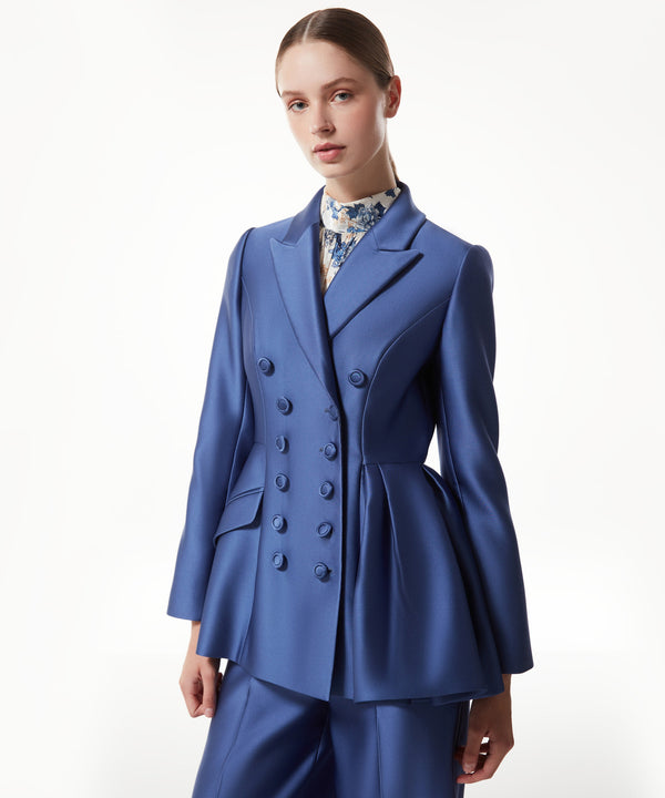 Machka Flounced Satin Duchess Blazer Dark Blue