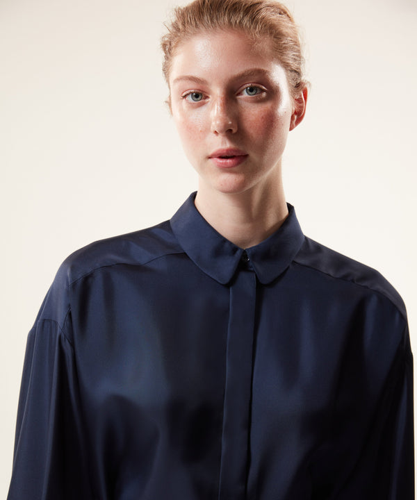 Machka Shiny Textured Solid Shirt Navy Blue