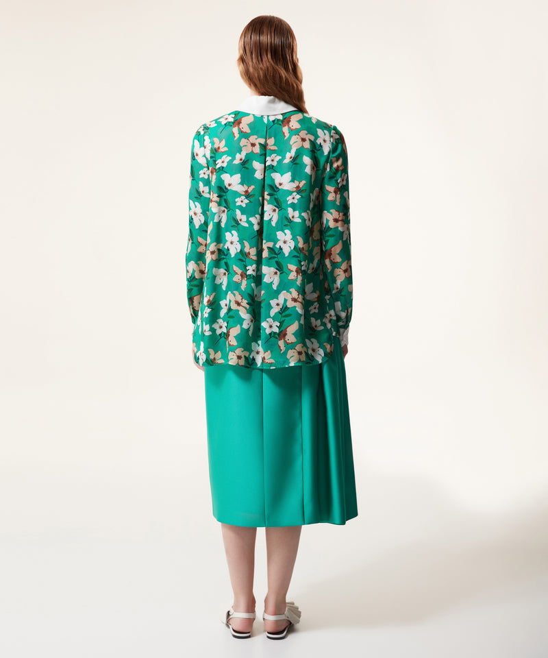 Machka Floral Pattern Blouse With Contrast Collar Green