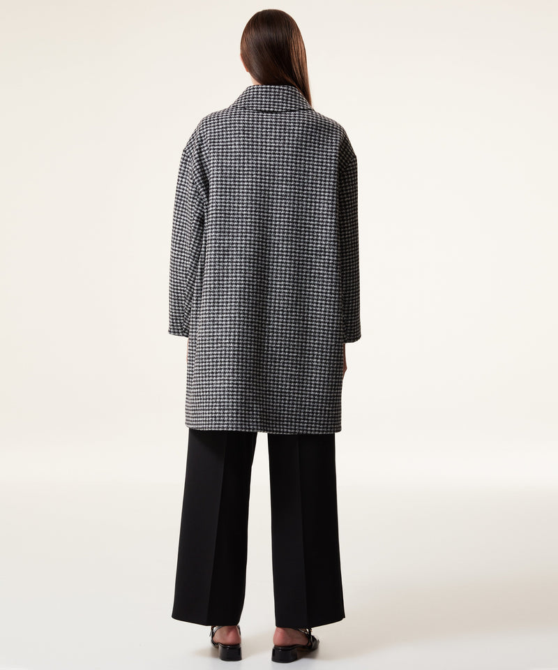 Machka Wool Blend Houndstooth Pattern Coat Black