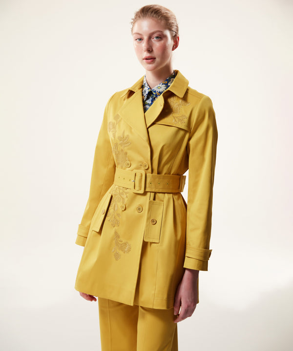 Machka Embroidered Twill Top Coat Yellow