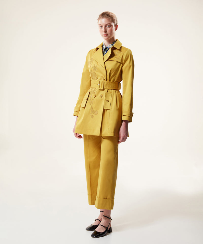 Machka Embroidered Twill Top Coat Yellow