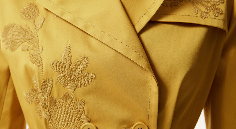 Machka Embroidered Twill Top Coat Yellow