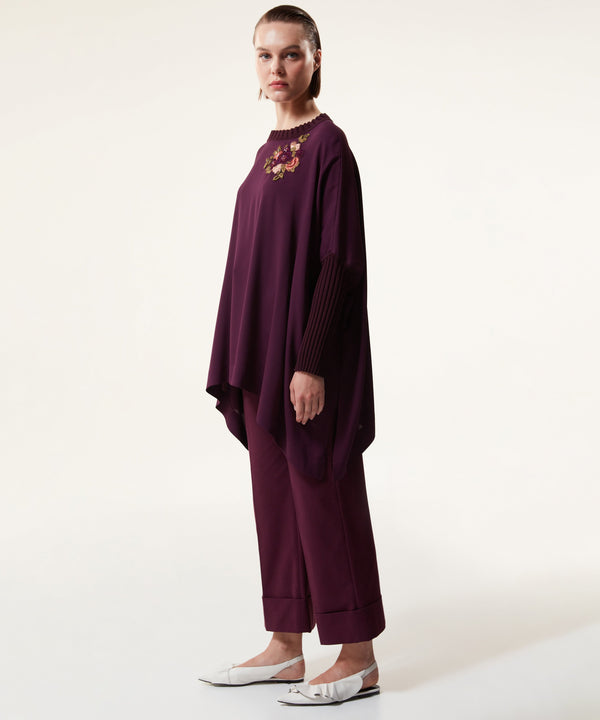 Machka Flower-Embroidered Asymmetrical Tunic Cherry