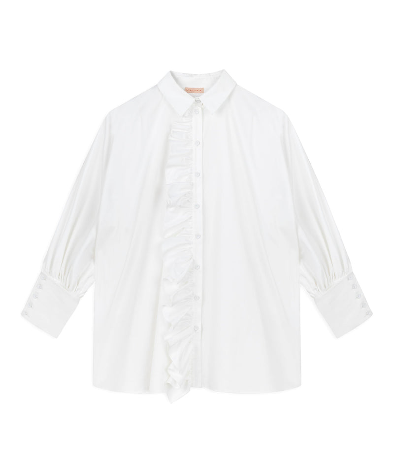 Machka Oversize Shirt With Ruffle Trim White